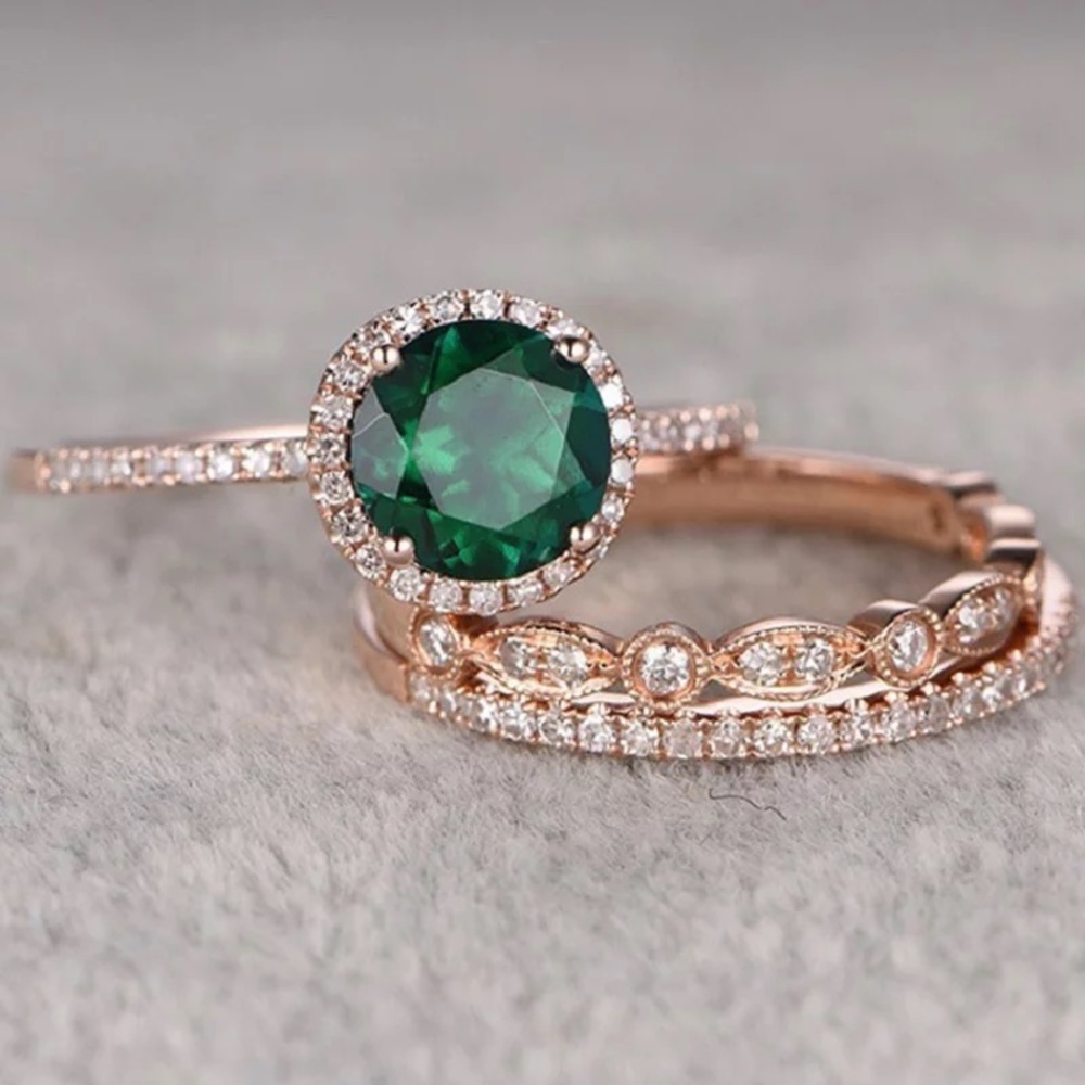 3Pcs/Set Vintage Emerald Rosé Gold Crystal Set